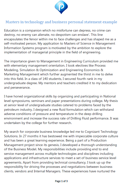 postgraduate personal statement project management