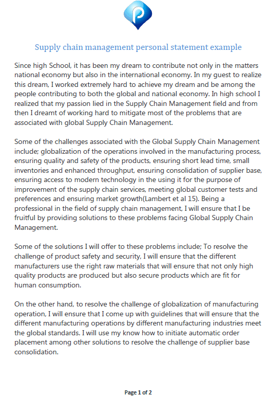 Supply chain management personal statement example - preview