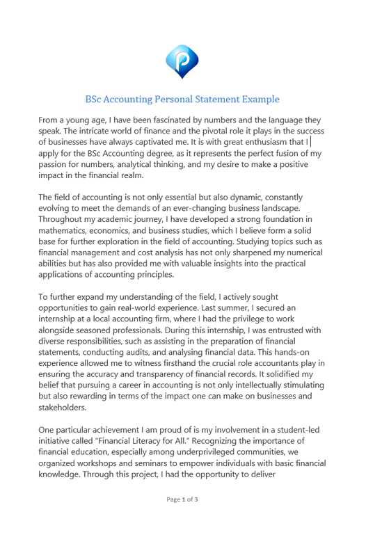 BSc accounting personal statement example - page one