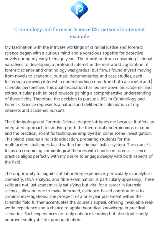 Criminology and forensic science personal statement example