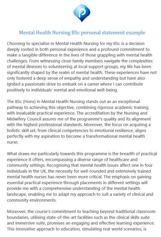 Mental health nursing BSc personal statement - page one preview