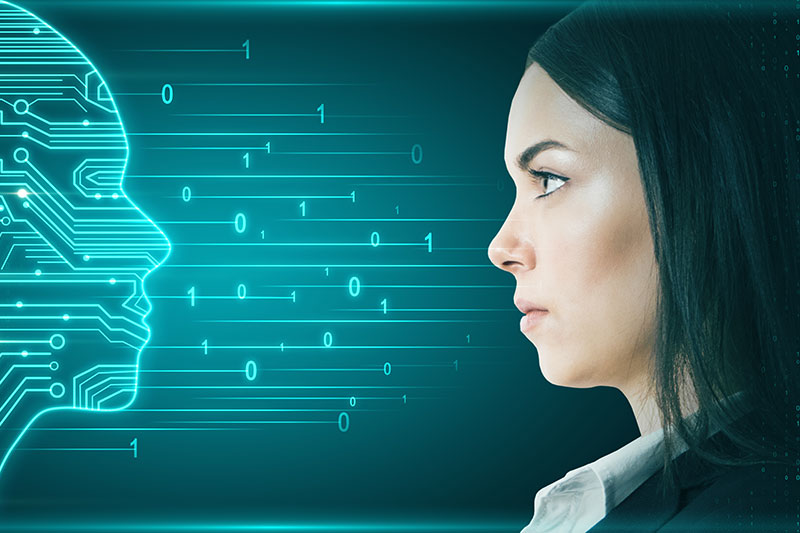 An AI face vs a human face concept